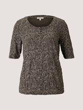 Geknöpftes T-Shirt in Knitteroptik - Frauen - khaki white outline leaves Geknöpftes T-Shirt in Knitteroptik - Frauen - khaki white outline leaves - 7 - TOM TAILOR