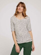Geknöpftes T-Shirt in Knitteroptik - Frauen - white khaki outline leaves Geknöpftes T-Shirt in Knitteroptik - Frauen - white khaki outline leaves - 1 - TOM TAILOR