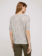 Geknöpftes T-Shirt in Knitteroptik - Frauen - white khaki outline leaves Geknöpftes T-Shirt in Knitteroptik - Frauen - white khaki outline leaves - 2 - TOM TAILOR