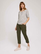 Geknöpftes T-Shirt in Knitteroptik - Frauen - white khaki outline leaves Geknöpftes T-Shirt in Knitteroptik - Frauen - white khaki outline leaves - 3 - TOM TAILOR