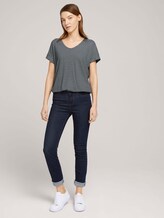 Strukturiertes T-Shirt mit elastischem Bund - Frauen - black white structure Strukturiertes T-Shirt mit elastischem Bund - Frauen - black white structure - 3 - TOM TAILOR