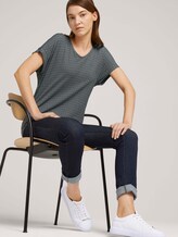 Strukturiertes T-Shirt mit elastischem Bund - Frauen - black white structure Strukturiertes T-Shirt mit elastischem Bund - Frauen - black white structure - 5 - TOM TAILOR