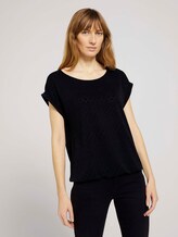 Elastisches T-Shirt mit Strukturmuster - Frauen - deep black Elastisches T-Shirt mit Strukturmuster - Frauen - deep black - 1 - TOM TAILOR