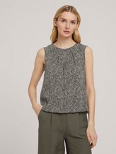 Ärmellose Bluse mit elastischem Bund - Frauen - khaki white outline leaves Ärmellose Bluse mit elastischem Bund - Frauen - khaki white outline leaves - 1 - TOM TAILOR