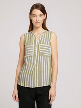 Ärmellose Bluse mit Streifen - Frauen - offwhite green stripe Ärmellose Bluse mit Streifen - Frauen - offwhite green stripe - 1 - TOM TAILOR