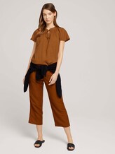 Geraffte Kurzarmbluse mit Leinen - Frauen - Caramel Brown Geraffte Kurzarmbluse mit Leinen - Frauen - Caramel Brown - 3 - TOM TAILOR