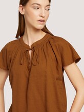 Geraffte Kurzarmbluse mit Leinen - Frauen - Caramel Brown Geraffte Kurzarmbluse mit Leinen - Frauen - Caramel Brown - 9 - TOM TAILOR