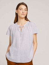 Short-sleeved blouse with linen - Women - offwhite thin stripe woven Short-sleeved blouse with linen - Women - offwhite thin stripe woven - 1 - TOM TAILOR
