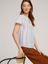 Short-sleeved blouse with linen - Women - offwhite thin stripe woven Short-sleeved blouse with linen - Women - offwhite thin stripe woven - 5 - TOM TAILOR