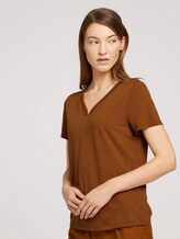 T-Shirt mit V-Ausschnitt - Frauen - Caramel Brown T-Shirt mit V-Ausschnitt - Frauen - Caramel Brown - 1 - TOM TAILOR