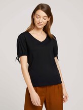Gemustertes T-Shirt mit Ärmeldetail - Frauen - deep black Gemustertes T-Shirt mit Ärmeldetail - Frauen - deep black - 1 - TOM TAILOR