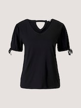 Gemustertes T-Shirt mit Ärmeldetail - Frauen - deep black Gemustertes T-Shirt mit Ärmeldetail - Frauen - deep black - 7 - TOM TAILOR
