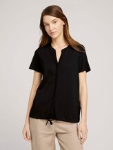 Gemustertes T-Shirt mit TENCEL™ - Frauen - deep black Gemustertes T-Shirt mit TENCEL™ - Frauen - deep black - 1 - TOM TAILOR