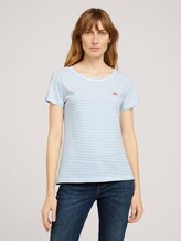 Print T-Shirt mit Bio-Baumwolle - Frauen - offwhite blue stripe Print T-Shirt mit Bio-Baumwolle - Frauen - offwhite blue stripe - 1 - TOM TAILOR