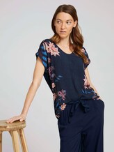 Gemustertes T-Shirt im Materialmix - Frauen - Sky Captain Blue Gemustertes T-Shirt im Materialmix - Frauen - Sky Captain Blue - 5 - TOM TAILOR