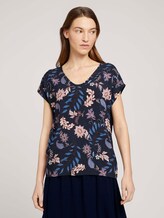 Gemustertes T-Shirt im Materialmix - Frauen - navy floral design Gemustertes T-Shirt im Materialmix - Frauen - navy floral design - 1 - TOM TAILOR