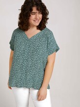 Patterned short-sleeved blouse with texture - Women - mint flowers and dots Patterned short-sleeved blouse with texture - Women - mint flowers and dots - 5 - My True Me