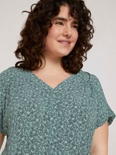Patterned short-sleeved blouse with texture - Women - mint flowers and dots Patterned short-sleeved blouse with texture - Women - mint flowers and dots - 9 - My True Me