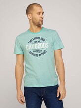 Gestreiftes T-Shirt mit Print - Männer - lucite green fine stripe Gestreiftes T-Shirt mit Print - Männer - lucite green fine stripe - 1 - TOM TAILOR