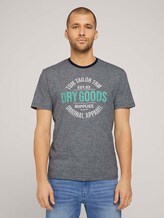 Gestreiftes T-Shirt mit Print - Männer - dark blue fine stripe Gestreiftes T-Shirt mit Print - Männer - dark blue fine stripe - 1 - TOM TAILOR