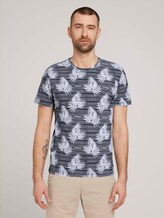 gemustertes T-Shirt mit Bio-Baumwolle - Männer - navy white leaf stripe design gemustertes T-Shirt mit Bio-Baumwolle - Männer - navy white leaf stripe design - 1 - TOM TAILOR