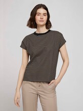 T-Shirt mit Stehkragen - Frauen - black beige stripe T-Shirt mit Stehkragen - Frauen - black beige stripe - 1 - TOM TAILOR Denim