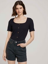 Ripp T-Shirt mit Knopfleiste - Frauen - deep black Ripp T-Shirt mit Knopfleiste - Frauen - deep black - 5 - TOM TAILOR Denim