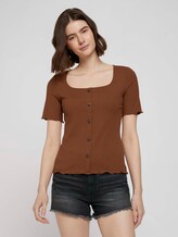 Ripp T-Shirt mit Knopfleiste - Frauen - amber brown Ripp T-Shirt mit Knopfleiste - Frauen - amber brown - 1 - TOM TAILOR Denim