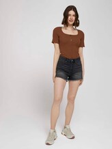 Ripp T-Shirt mit Knopfleiste - Frauen - amber brown Ripp T-Shirt mit Knopfleiste - Frauen - amber brown - 3 - TOM TAILOR Denim
