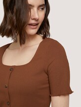 Ripp T-Shirt mit Knopfleiste - Frauen - amber brown Ripp T-Shirt mit Knopfleiste - Frauen - amber brown - 9 - TOM TAILOR Denim
