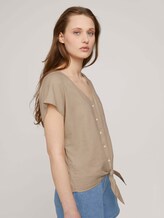 Kurzarmbluse mit Leinen - Frauen - dune beige Kurzarmbluse mit Leinen - Frauen - dune beige - 5 - TOM TAILOR Denim