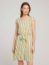 Gemustertes Jerseykleid mit Bindegürtel - Frauen - green watercolor stripe Gemustertes Jerseykleid mit Bindegürtel - Frauen - green watercolor stripe - 1 - TOM TAILOR