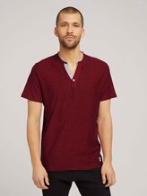 Gestreiftes T-Shirt mit Henleyausschnitt - Männer - power red fine stripe Gestreiftes T-Shirt mit Henleyausschnitt - Männer - power red fine stripe - 1 - TOM TAILOR
