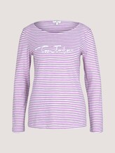 gestreiftes Langarmshirt mit Bio-Baumwolle - Frauen - offwhite lilac bigger stripe gestreiftes Langarmshirt mit Bio-Baumwolle - Frauen - offwhite lilac bigger stripe - 7 - TOM TAILOR