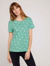 Gemustertes T-Shirt mit Bio-Baumwolle - Frauen - green offwhite heart design Gemustertes T-Shirt mit Bio-Baumwolle - Frauen - green offwhite heart design - 1 - TOM TAILOR
