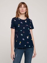 Gemustertes T-Shirt mit Bio-Baumwolle - Frauen - navy colorful dot design Gemustertes T-Shirt mit Bio-Baumwolle - Frauen - navy colorful dot design - 1 - TOM TAILOR