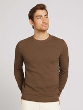 Textured sweater with organic cotton - Men - brown oak melange Textured sweater with organic cotton - Men - brown oak melange - 1 - TOM TAILOR