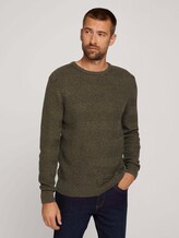 Organic cotton sweater - Men - olive navy mouline Organic cotton sweater - Men - olive navy mouline - 1 - TOM TAILOR