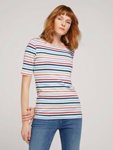 T-shirt gestreift mit Bio-Baumwolle - Frauen - peach blue mulitcolor stripe T-shirt gestreift mit Bio-Baumwolle - Frauen - peach blue mulitcolor stripe - 1 - TOM TAILOR