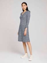 Gedessineerde midi-jurk met ruches - Vrouwen - blue offwhite minimal Gedessineerde midi-jurk met ruches - Vrouwen - blue offwhite minimal - 3 - TOM TAILOR