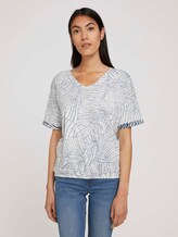Patterned t-shirt with organic cotton - Women - white blue line design Patterned t-shirt with organic cotton - Women - white blue line design - 1 - TOM TAILOR