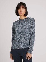 Gedessineerde blouse met ruches - Vrouwen - blue offwhite minimal Gedessineerde blouse met ruches - Vrouwen - blue offwhite minimal - 1 - TOM TAILOR