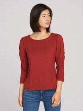 Shirt met 3/4 mouwen en ruches - Vrouwen - dark maroon red Shirt met 3/4 mouwen en ruches - Vrouwen - dark maroon red - 1 - TOM TAILOR