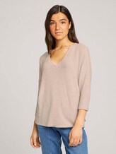 Shirt mit V-Ausschnitt - Frauen - creme beige melange Shirt mit V-Ausschnitt - Frauen - creme beige melange - 1 - TOM TAILOR Denim