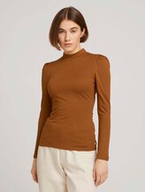 Long-sleeved shirt with puff sleeves - Women - amber brown Long-sleeved shirt with puff sleeves - Women - amber brown - 1 - TOM TAILOR Denim