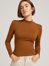 Long-sleeved shirt with puff sleeves - Women - amber brown Long-sleeved shirt with puff sleeves - Women - amber brown - 5 - TOM TAILOR Denim