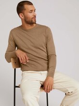 Mottled knitted sweater - Men - havana brown melange Mottled knitted sweater - Men - havana brown melange - 5 - TOM TAILOR