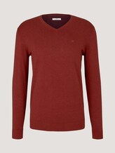 Mottled sweater with a V-neckline - Men - spicy chocolate melange Mottled sweater with a V-neckline - Men - spicy chocolate melange - 7 - TOM TAILOR