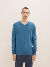 Melierter Pullover mit V-Ausschnitt - Männer - medium blue ashes melange Melierter Pullover mit V-Ausschnitt - Männer - medium blue ashes melange - 1 - TOM TAILOR