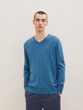 Melierter Pullover mit V-Ausschnitt - Männer - medium blue ashes melange Melierter Pullover mit V-Ausschnitt - Männer - medium blue ashes melange - 5 - TOM TAILOR